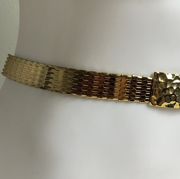 Statement Vintage 1990 Scalloped Fish Scale Stretch Belt Gold Tone Casual main image 8
